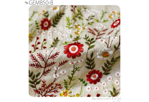 Indian Floral Wedding Dresses Making Embroidered Fabric by the yard Sewing DIY Crafting Embroidery Costumes Dolls Cushion Covers Blouses Blazer